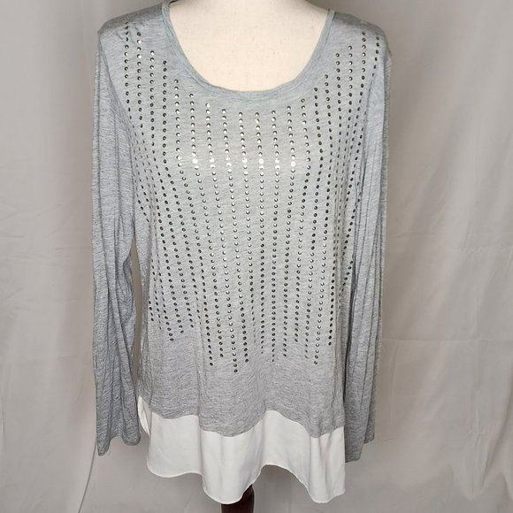 Apt 9 Long Sleeve Grey Embellished Long Sleeve Shirt Size XL - Picture 1 of 9